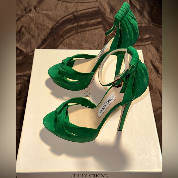 💯%Authentic JIMMY CHOO Greta Emerald Green Suede Sandals! $$PRICE DROP ALERT!! - Picture 6 of 11